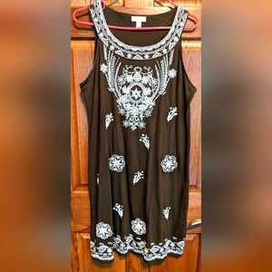 Charter Club Sleeveless Knit Dress w/ extensive embroidery and beading - Size L